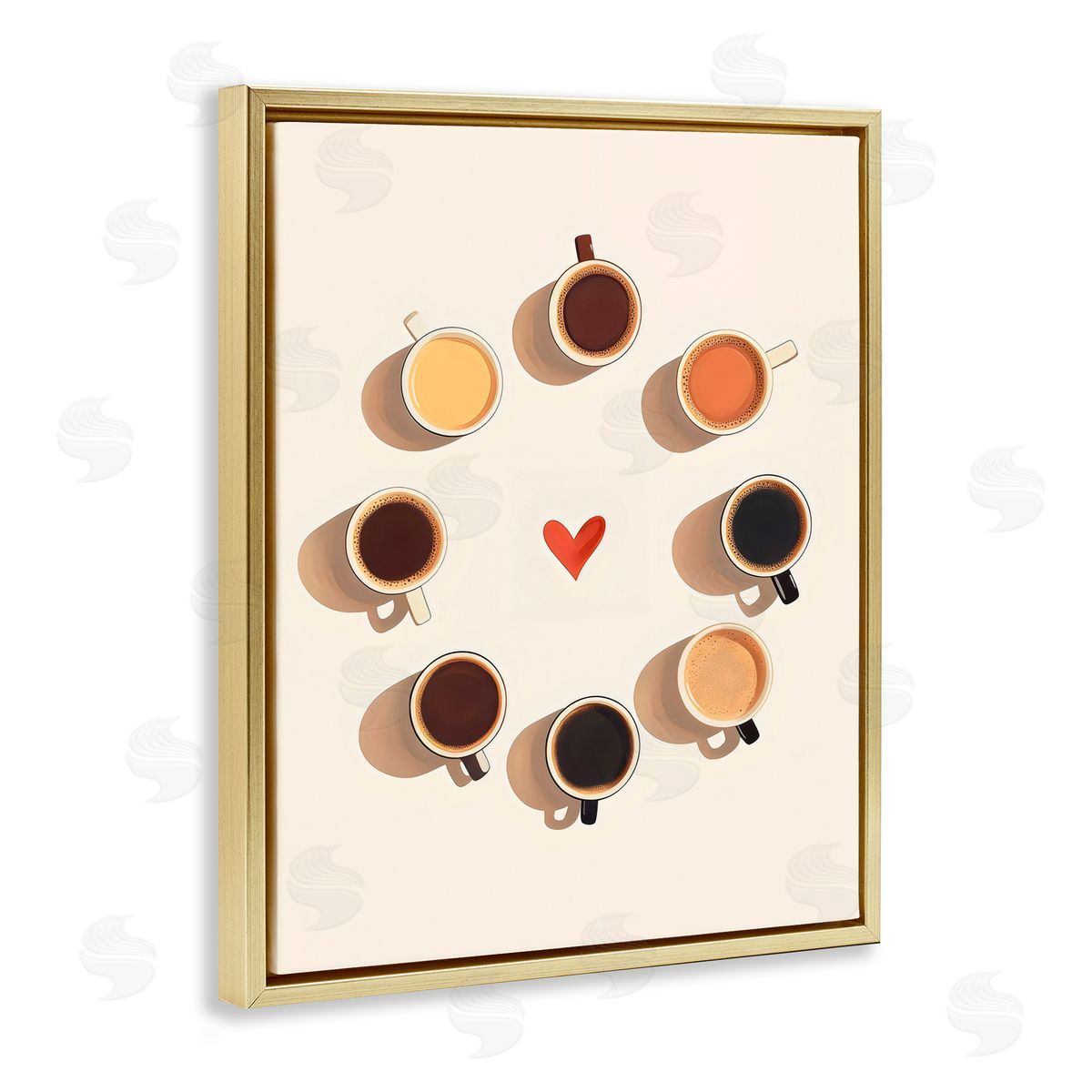 Arlington Prints Circle Of Coffee Mugs Gold Floating Frame Canvas Art Print