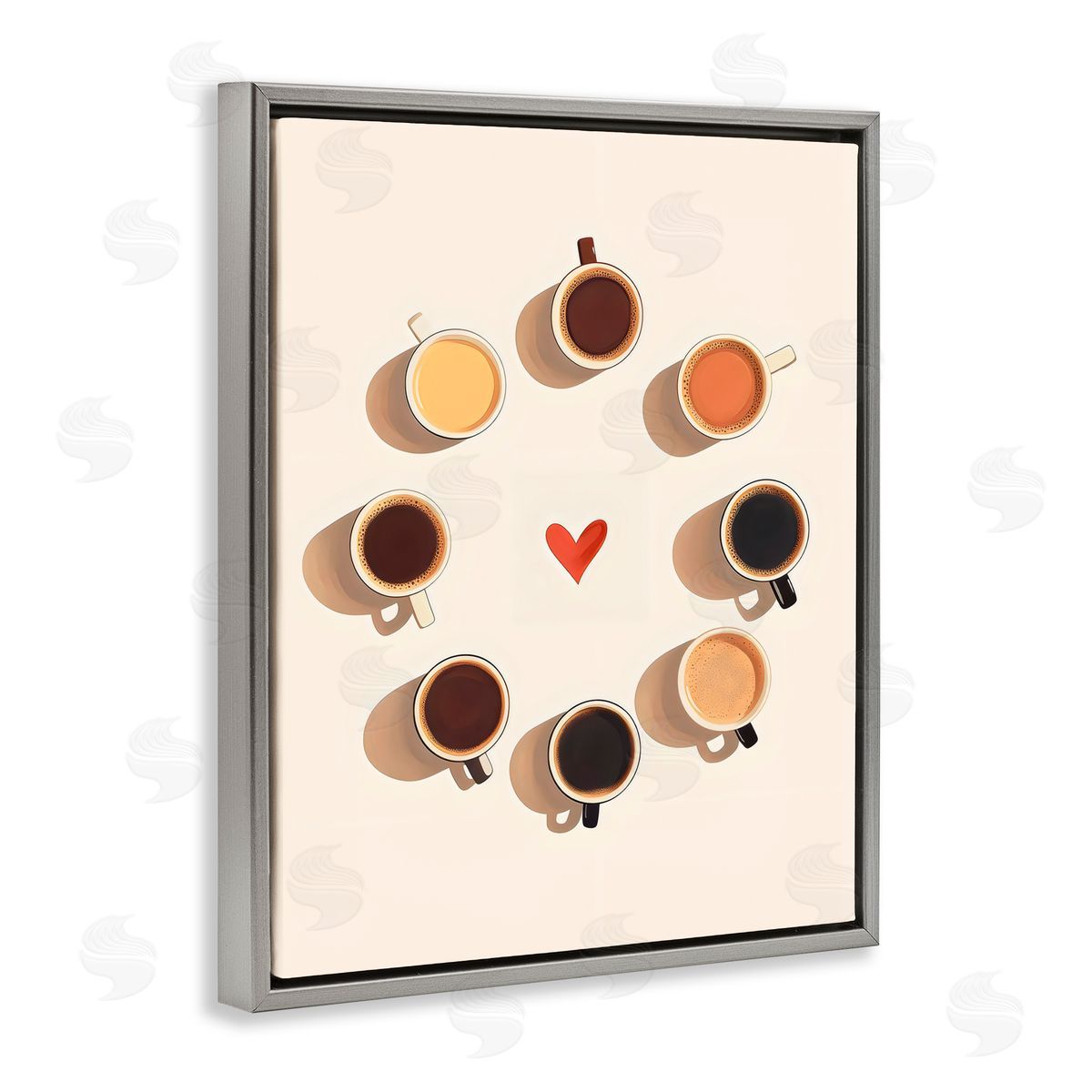 Arlington Prints Circle Of Coffee Mugs Gray Floating Frame Canvas Art Print