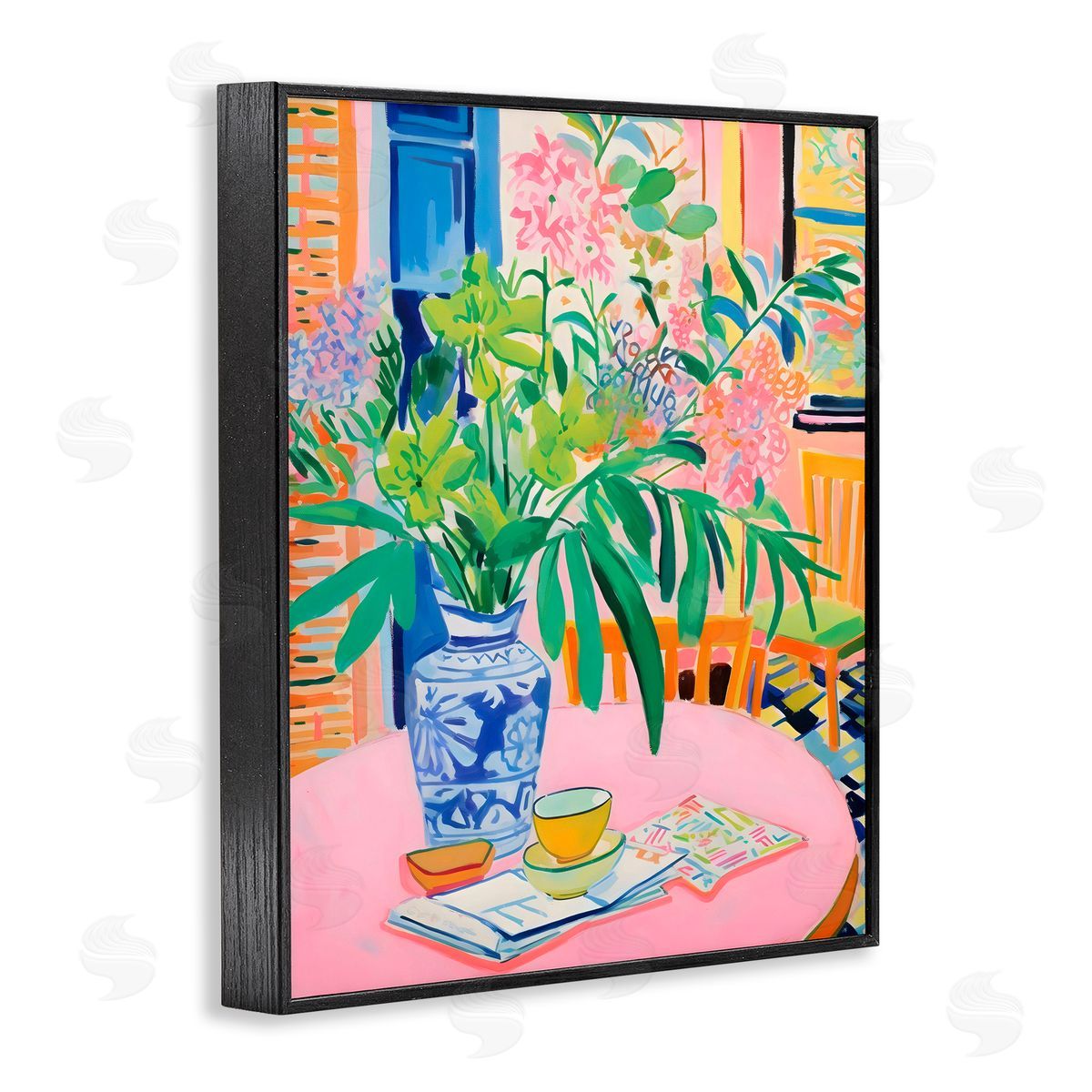 Creative Studio Flowers At The Table Black Framed Giclee Art Print