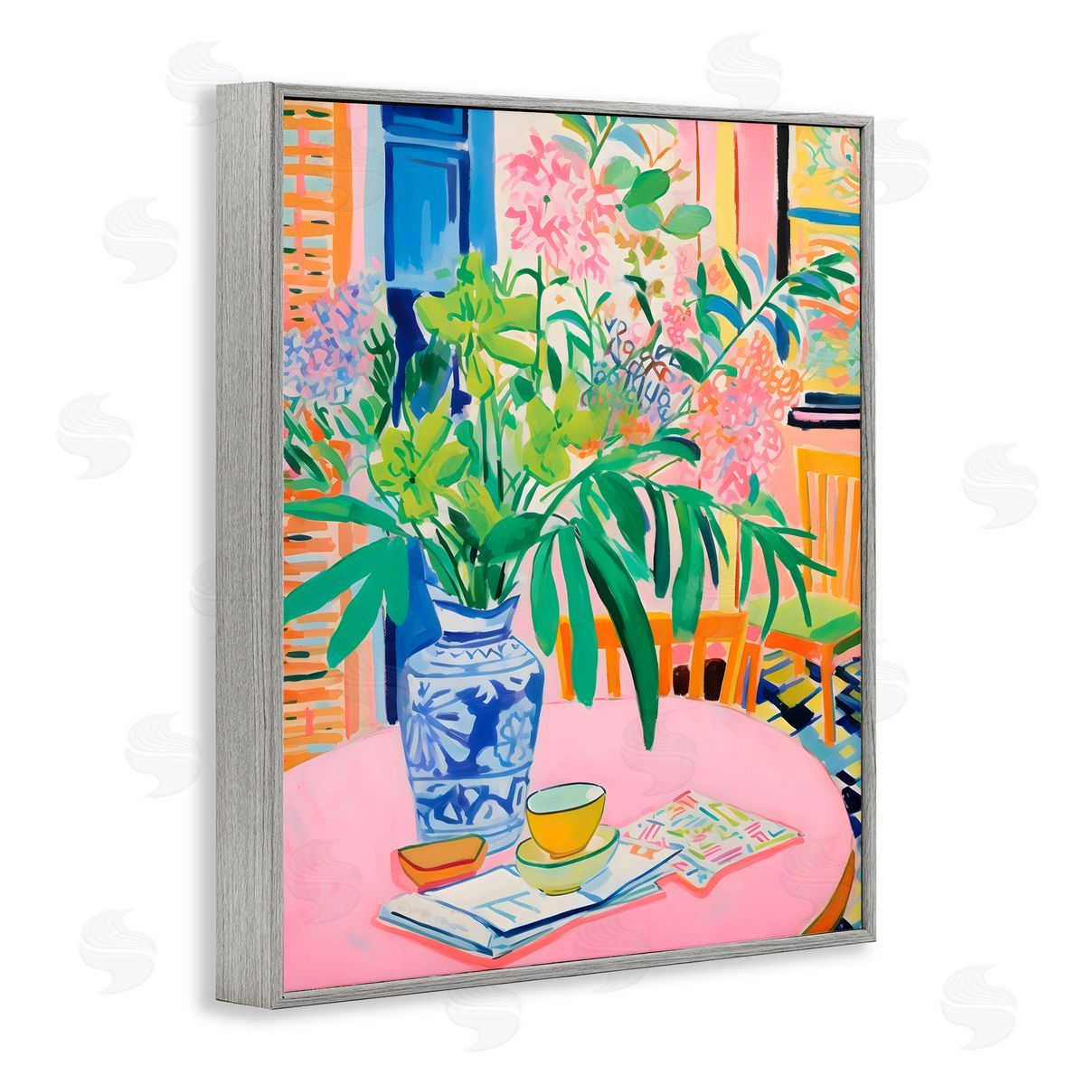 Creative Studio Flowers At The Table Gray Framed Giclee Art Print
