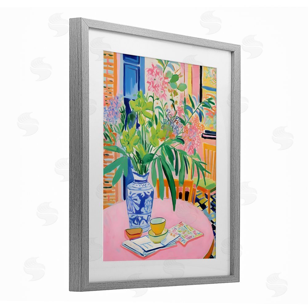 Creative Studio Flowers At The Table Gray Framed Print Under Glass Art