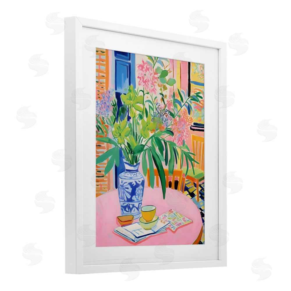 Creative Studio Flowers At The Table White Framed Print Under Glass Art