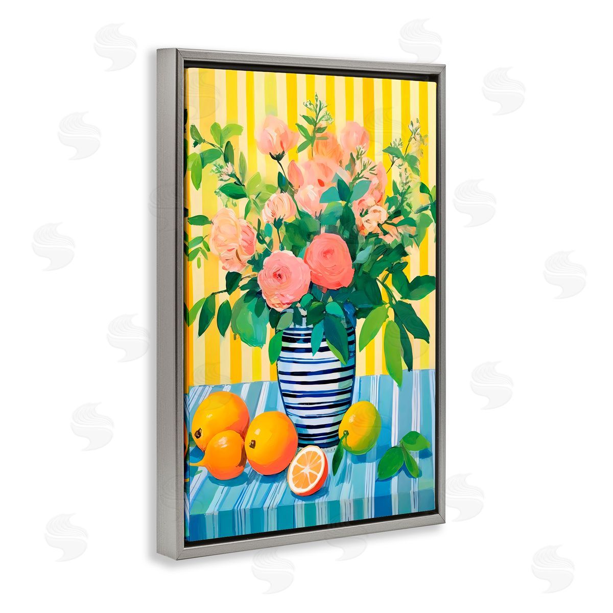 Creative Studio Citrus Floral Display Gray Floating Frame Canvas Art Print