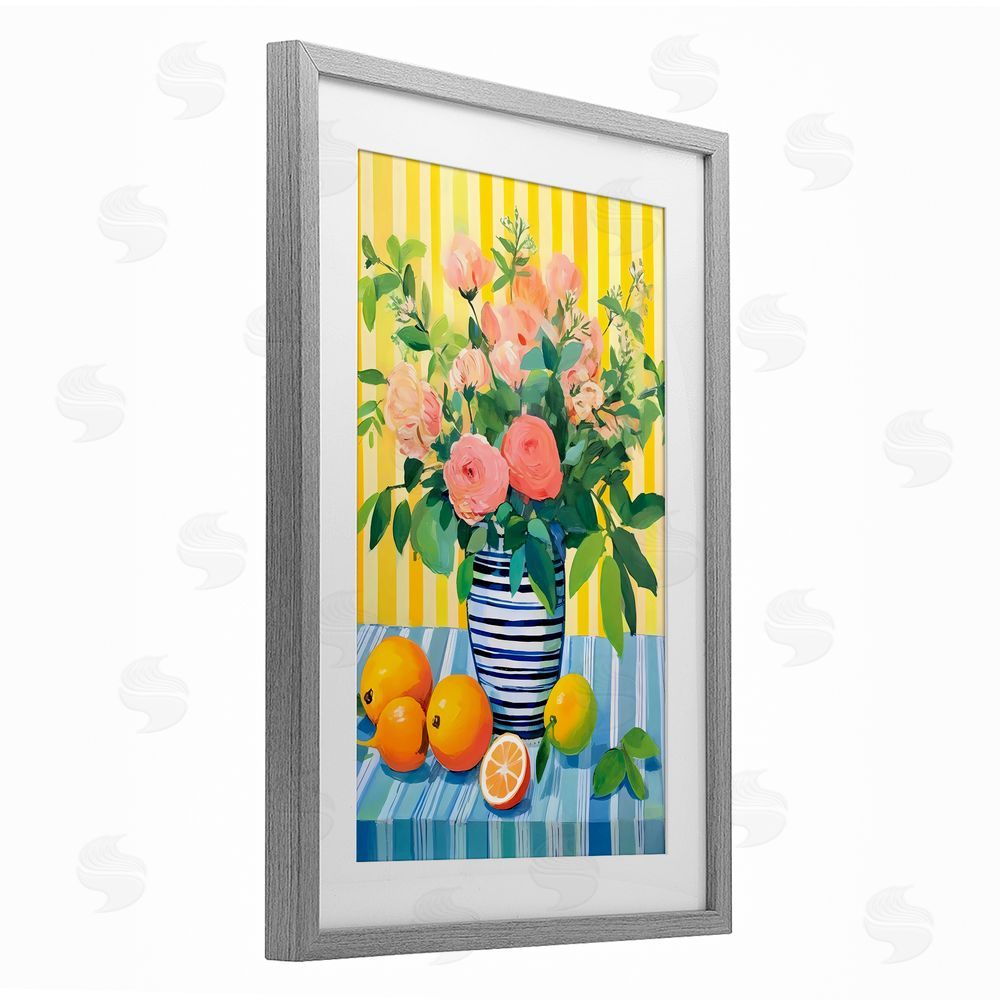 Creative Studio Citrus Floral Display Gray Framed Print Under Glass Art