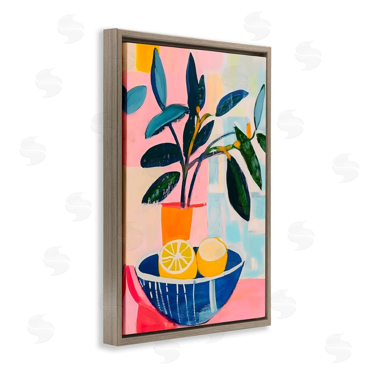 Creative Studio Lemon Bowl Table Setting Brown Floating Frame Canvas Art Print