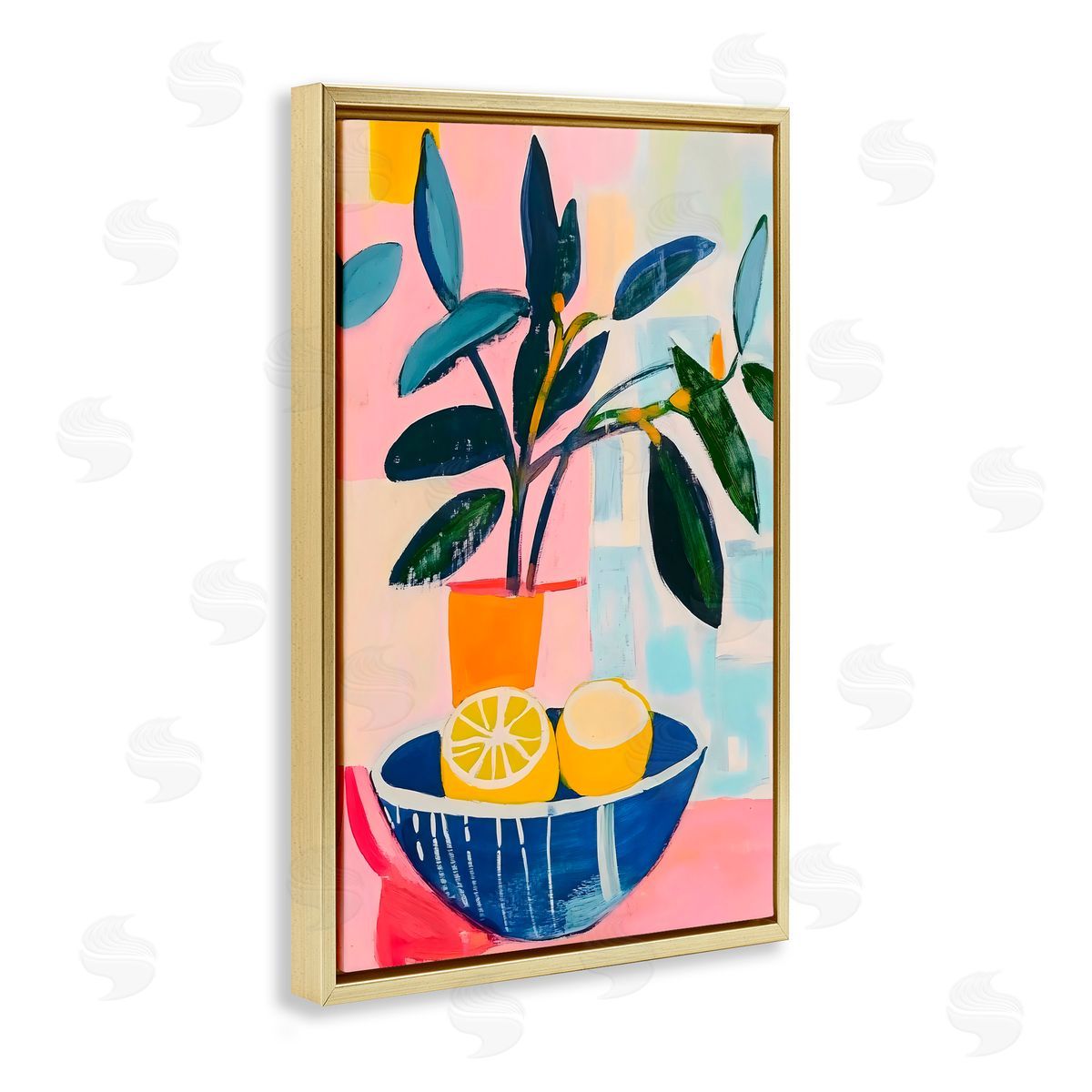 Creative Studio Lemon Bowl Table Setting Gold Floating Frame Canvas Art Print