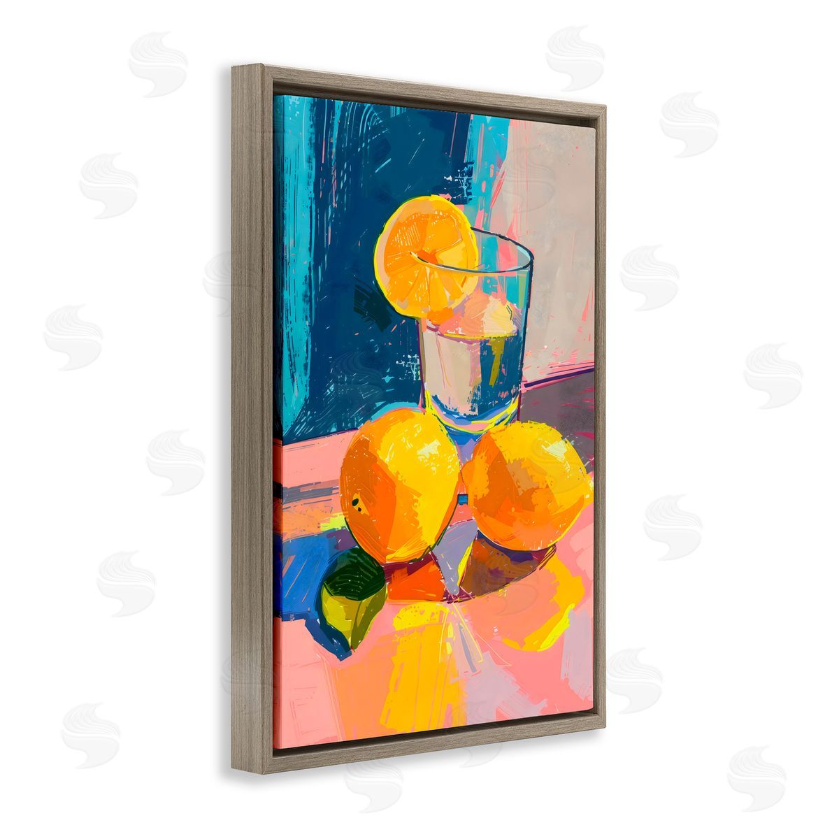 Creative Studio Lemon Water Table Spread Brown Floating Frame Canvas Art Print
