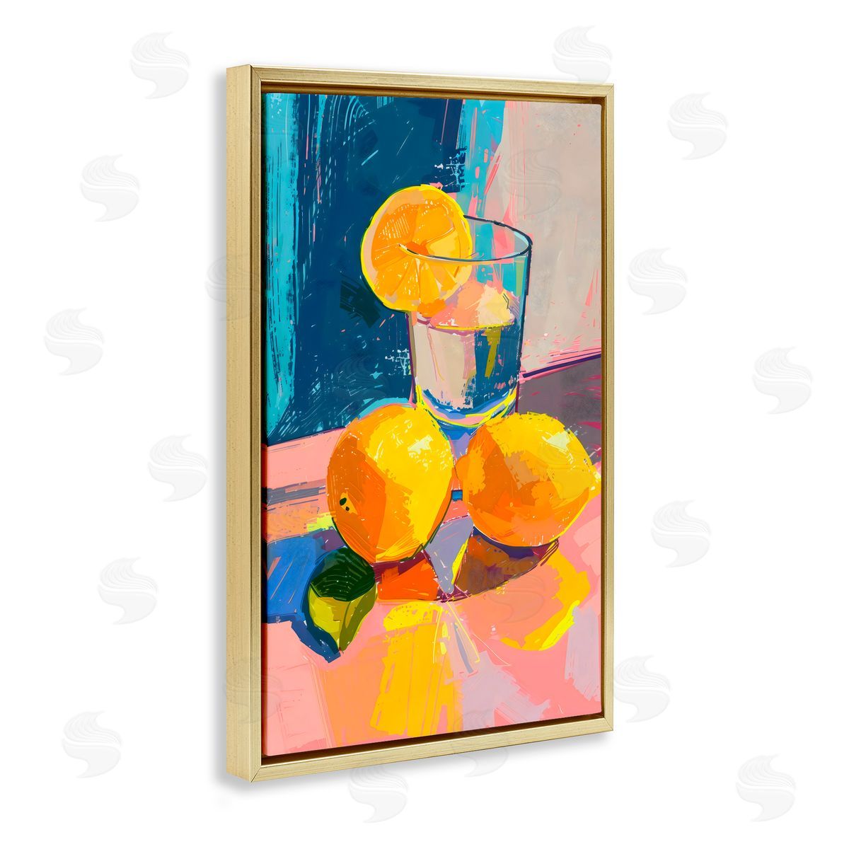 Creative Studio Lemon Water Table Spread Gold Floating Frame Canvas Art Print