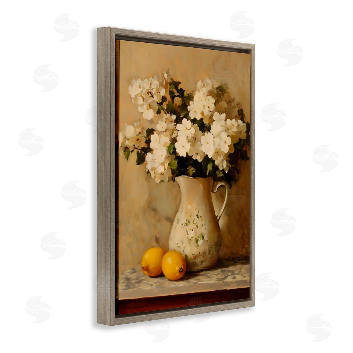 Creative Studio Vintage Pitcher Of Hydrangeas Brown Floating Frame Canvas Art Print