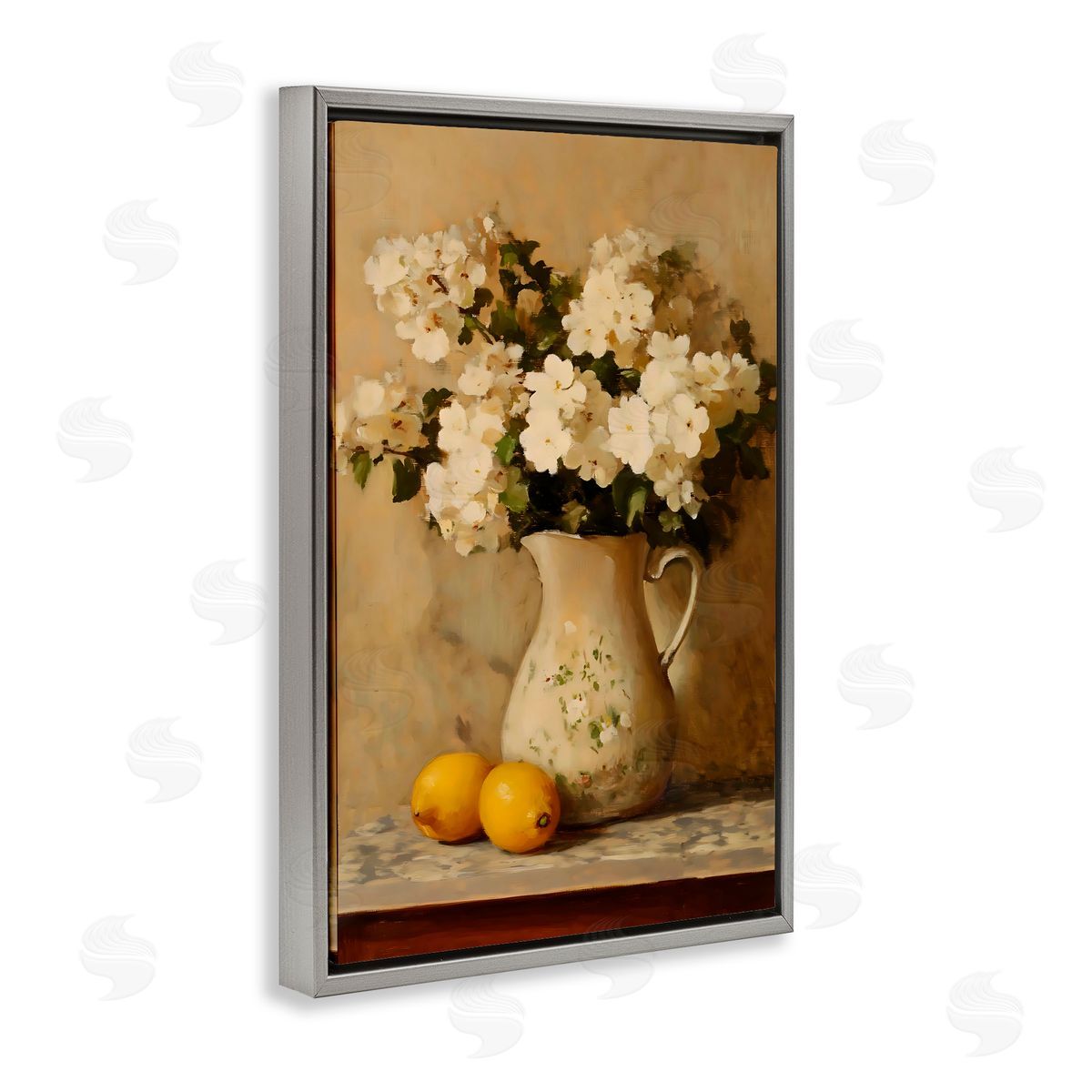Creative Studio Vintage Pitcher Of Hydrangeas Gray Floating Frame Canvas Art Print