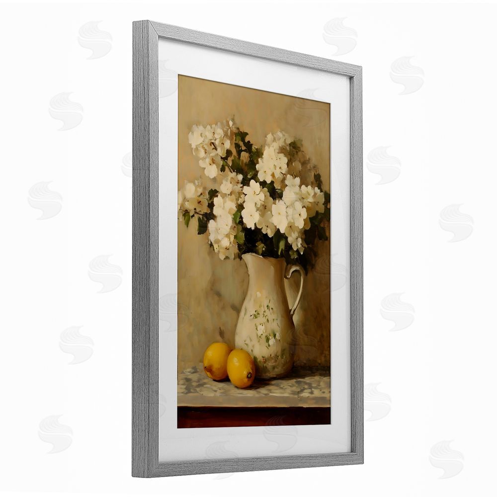 Creative Studio Vintage Pitcher Of Hydrangeas Gray Framed Print Under Glass Art