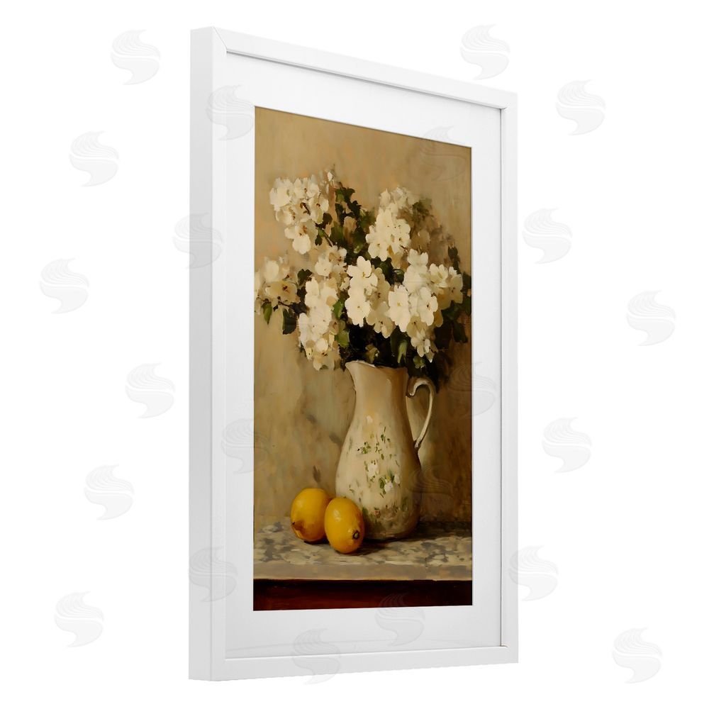 Creative Studio Vintage Pitcher Of Hydrangeas White Framed Print Under Glass Art