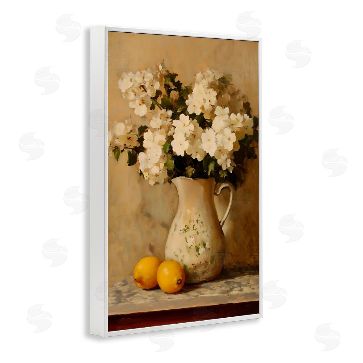 Creative Studio Vintage Pitcher Of Hydrangeas White Frame Giclee Art Print