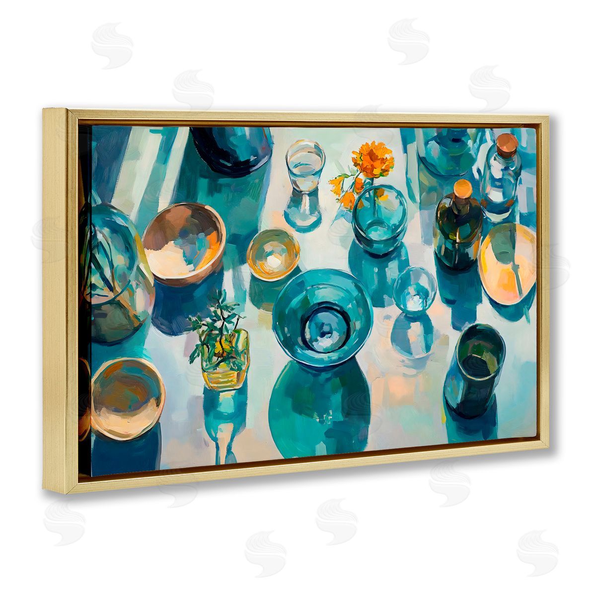 Creative Studio Glass Breakfast Table Setting Gold Floating Frame Canvas Art Print