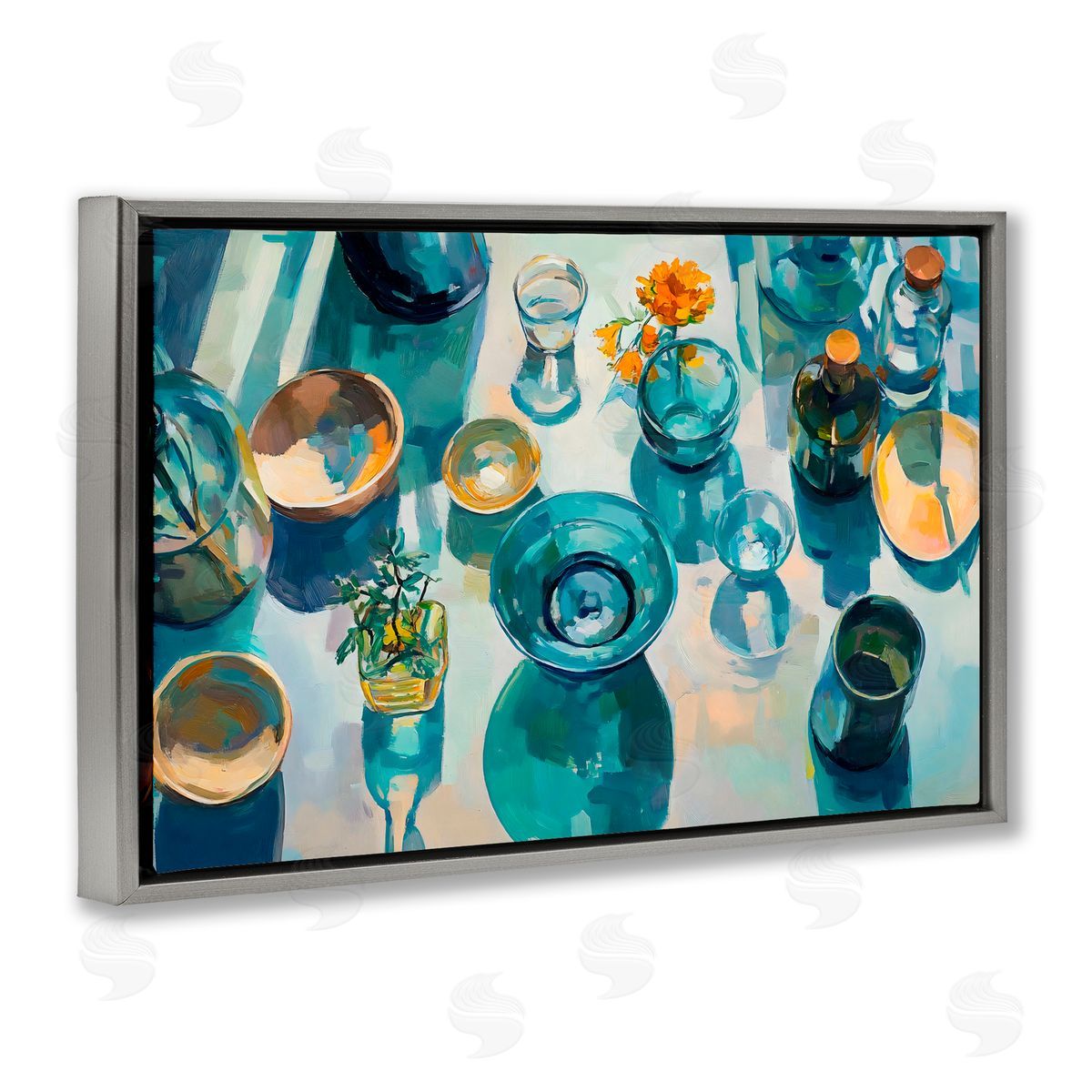 Creative Studio Glass Breakfast Table Setting Gray Floating Frame Canvas Art Print