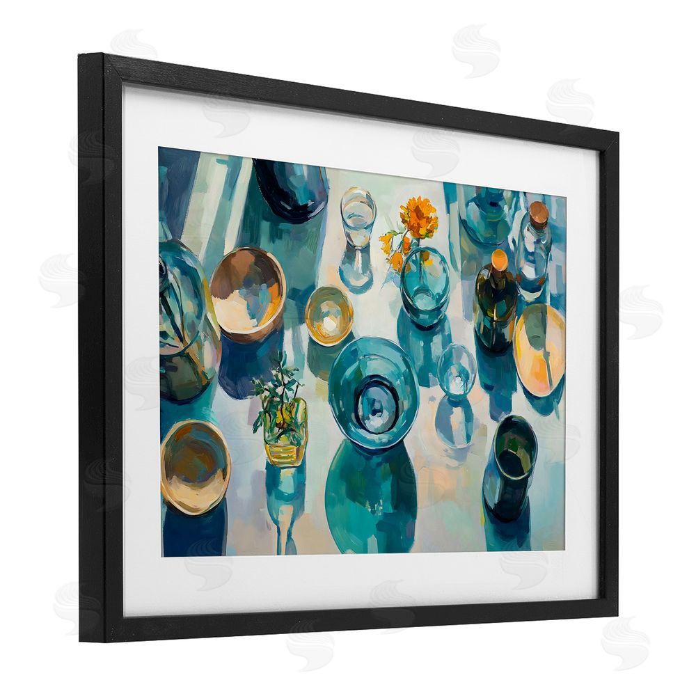 Creative Studio Glass Breakfast Table Setting Black Framed Print Under Glass Art