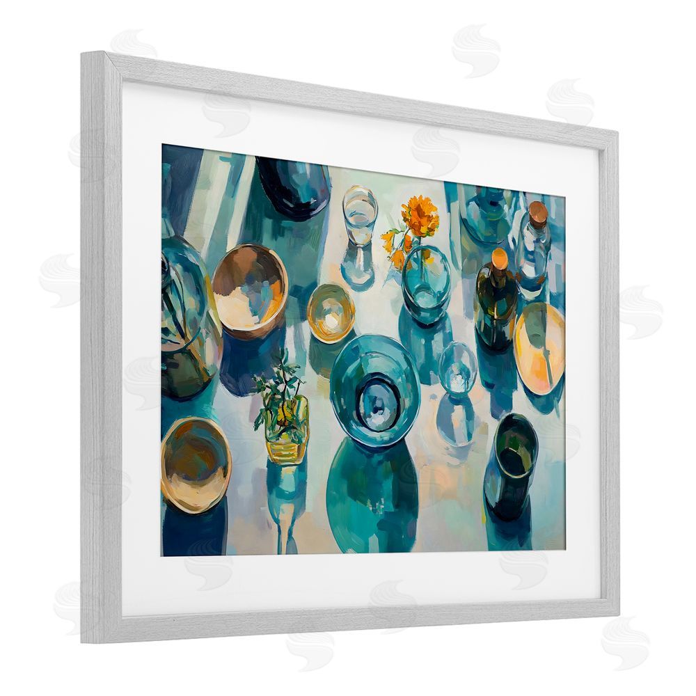 Creative Studio Glass Breakfast Table Setting Gray Framed Print Under Glass Art