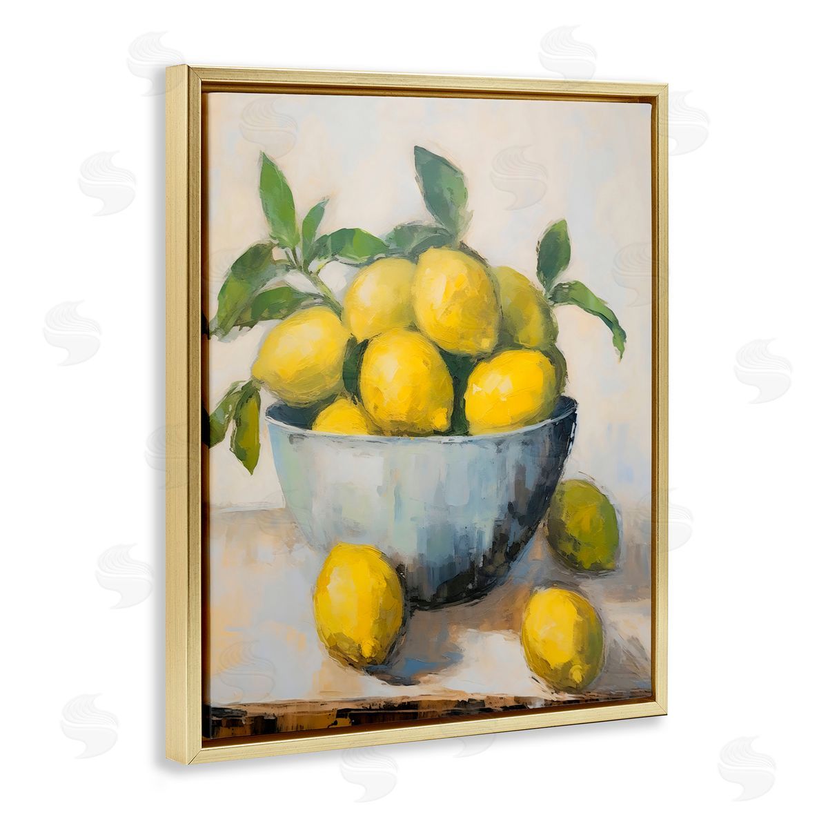 Creative Studio Lemon Still Life Bowl Gold Floating Frame Canvas Art Print