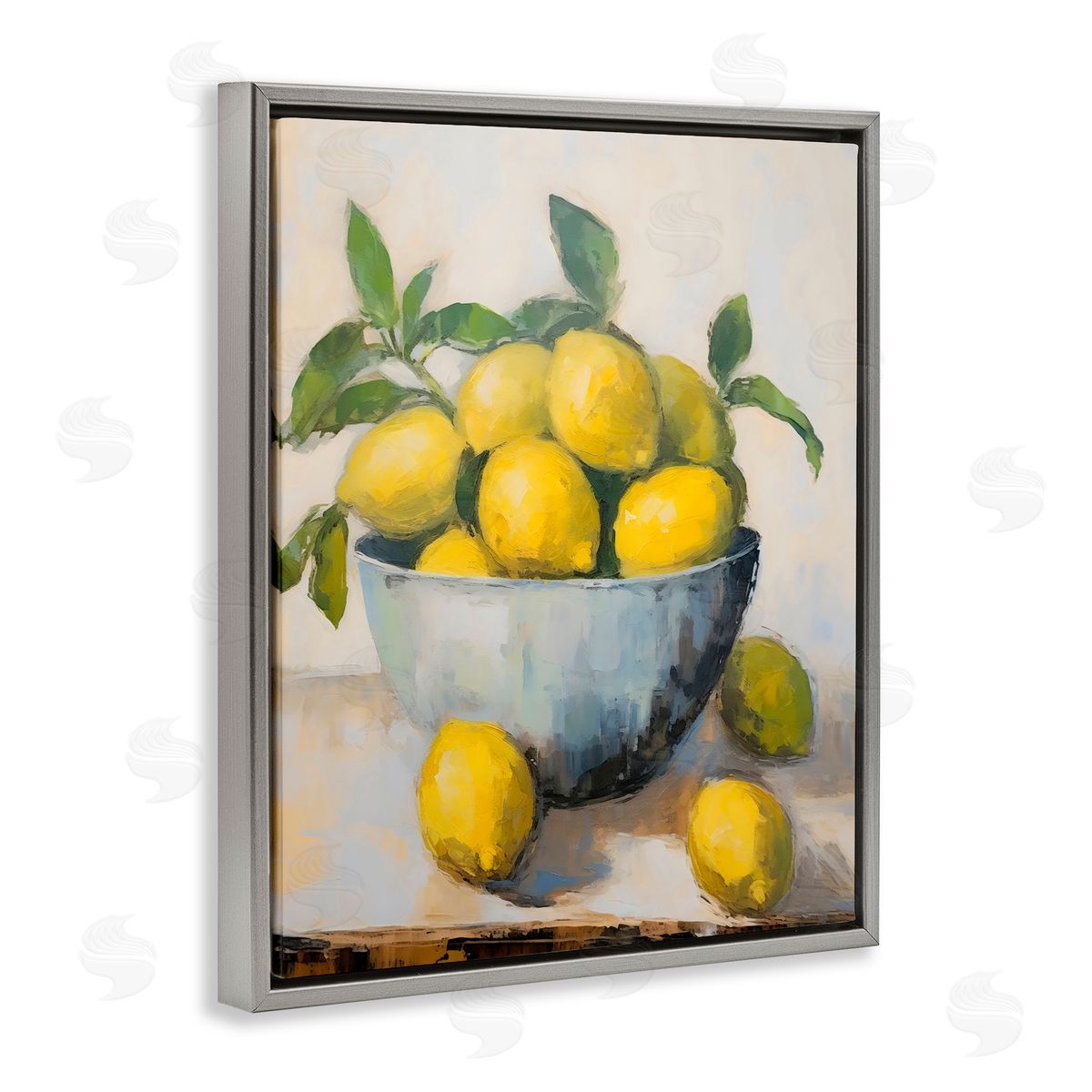 Creative Studio Lemon Still Life Bowl Gray Floating Frame Canvas Art Print
