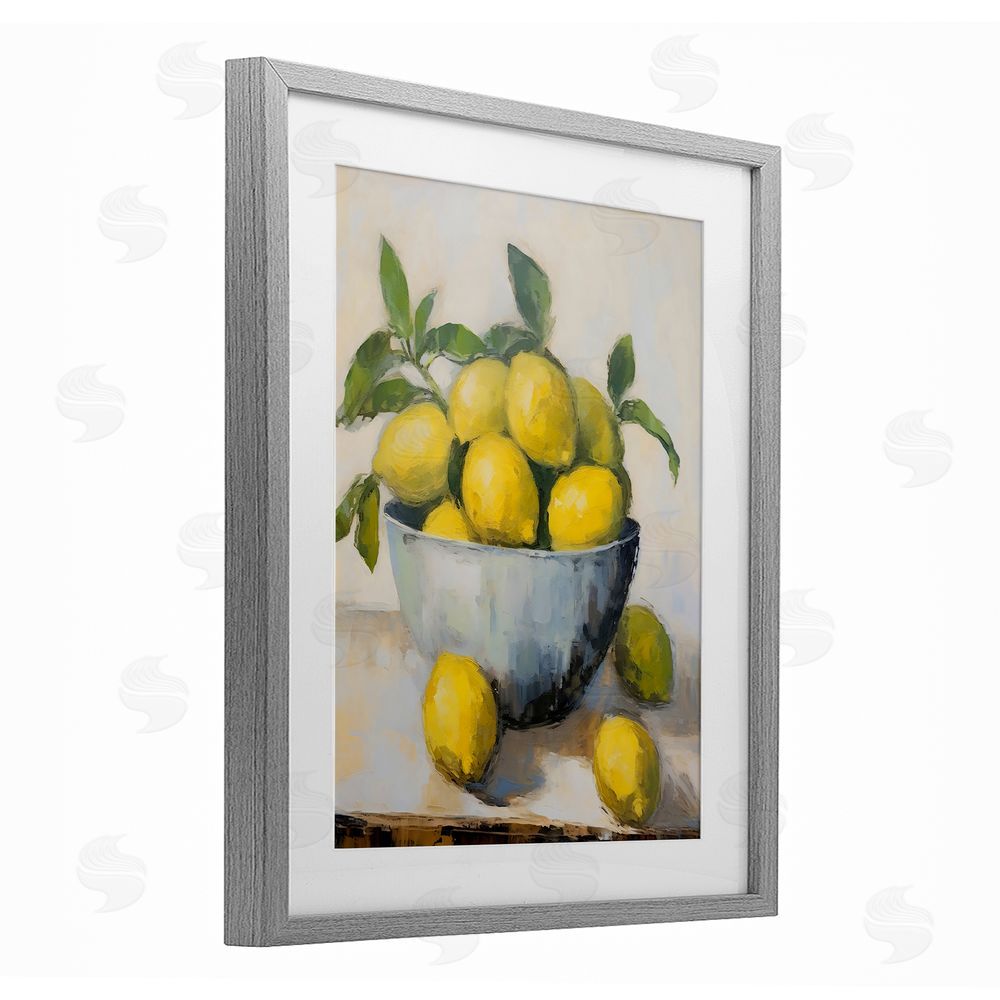 Creative Studio Lemon Still Life Bowl Gray Framed Print Under Glass Art