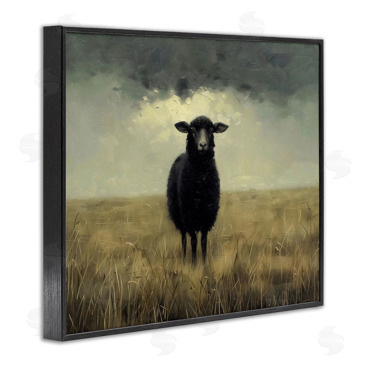 Arlington Prints Black Sheep in Field Black Framed Giclee Art Print