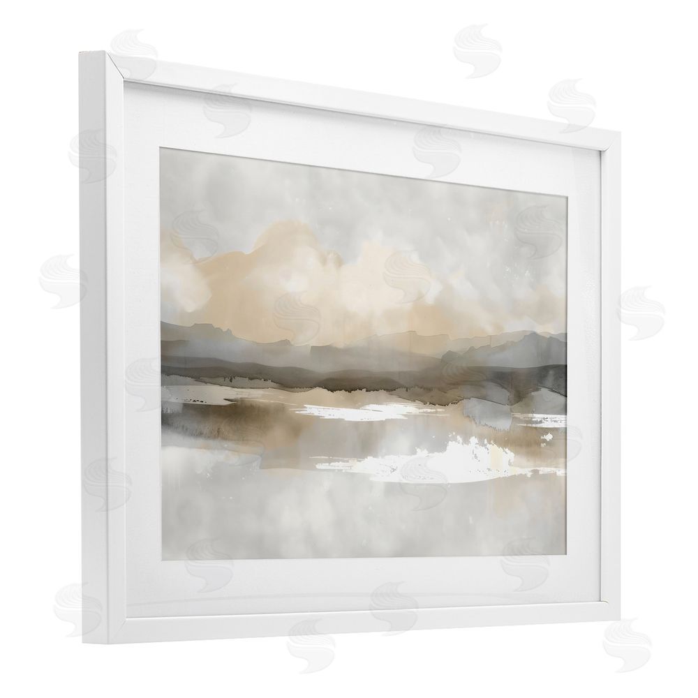 Creative Studio Subtle Watercolor Mountains White Framed Print Under Glass Art