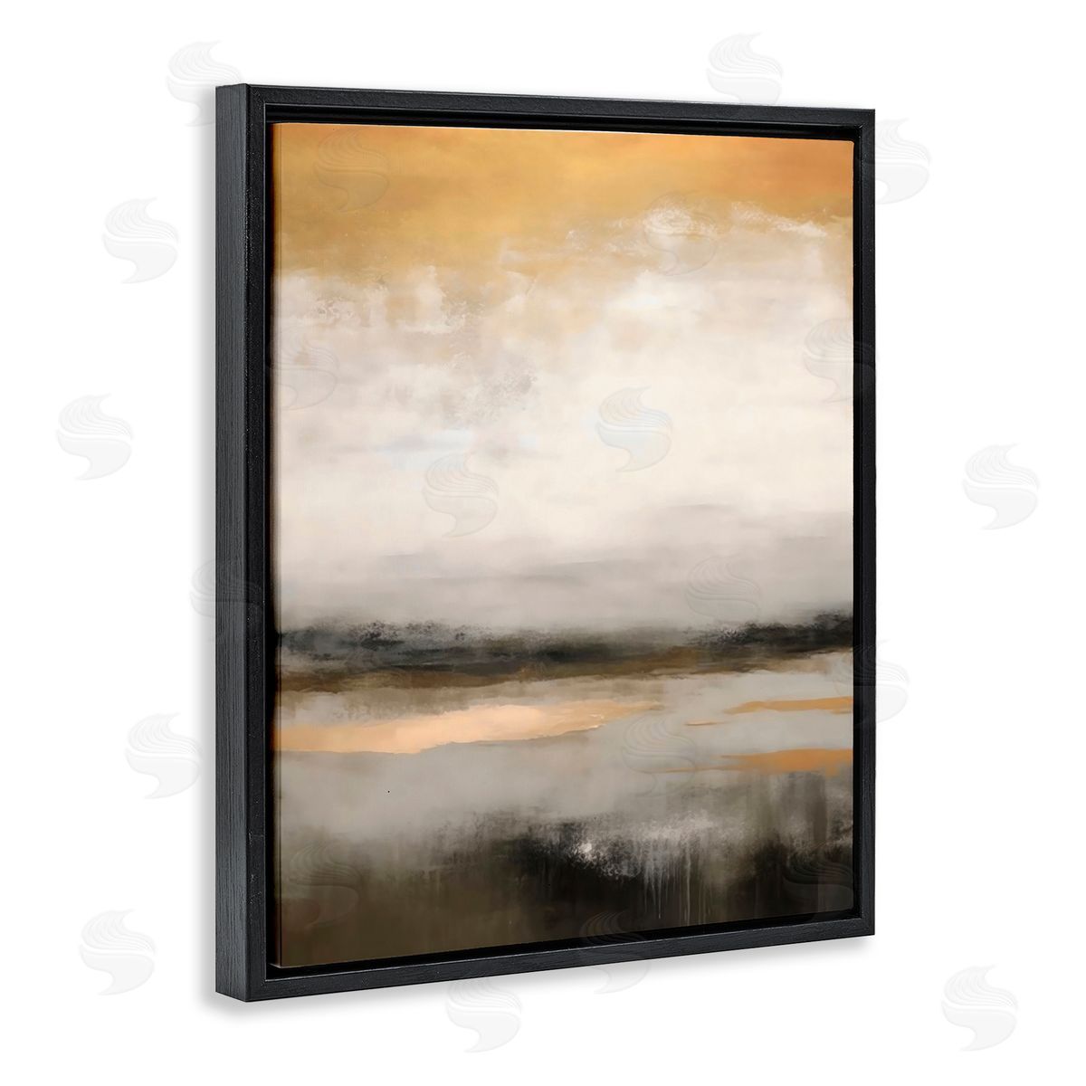 Creative Studio Dreamy Neutral Abstract Landscape Black Floating Frame Canvas Wall Art Print