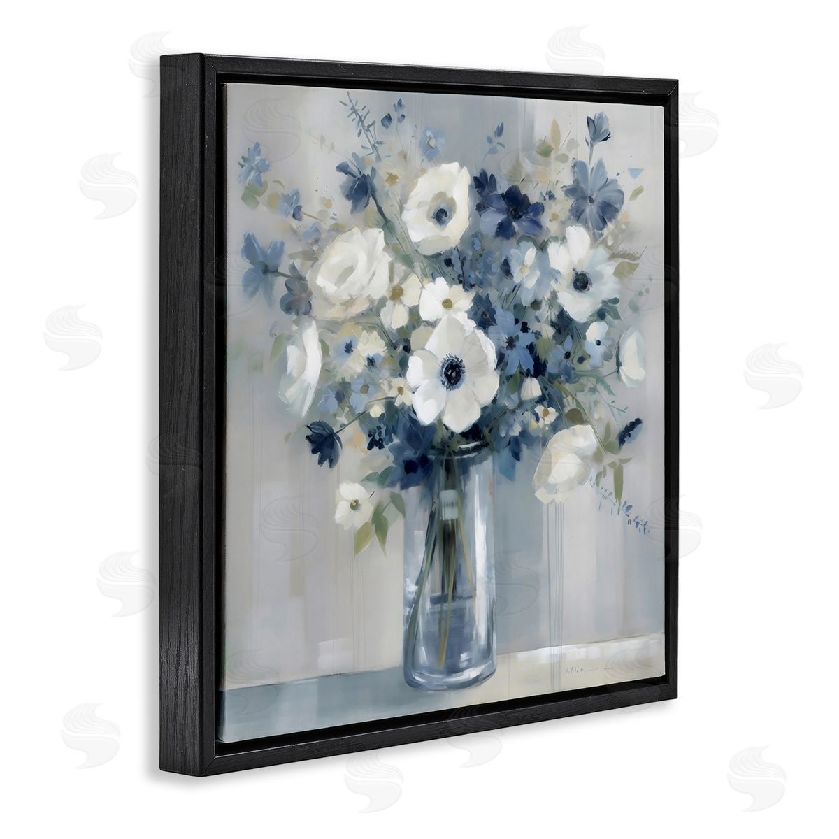 Creative Studio Peaceful Blues Bouquet Black Floating Frame Canvas Wall Art Print