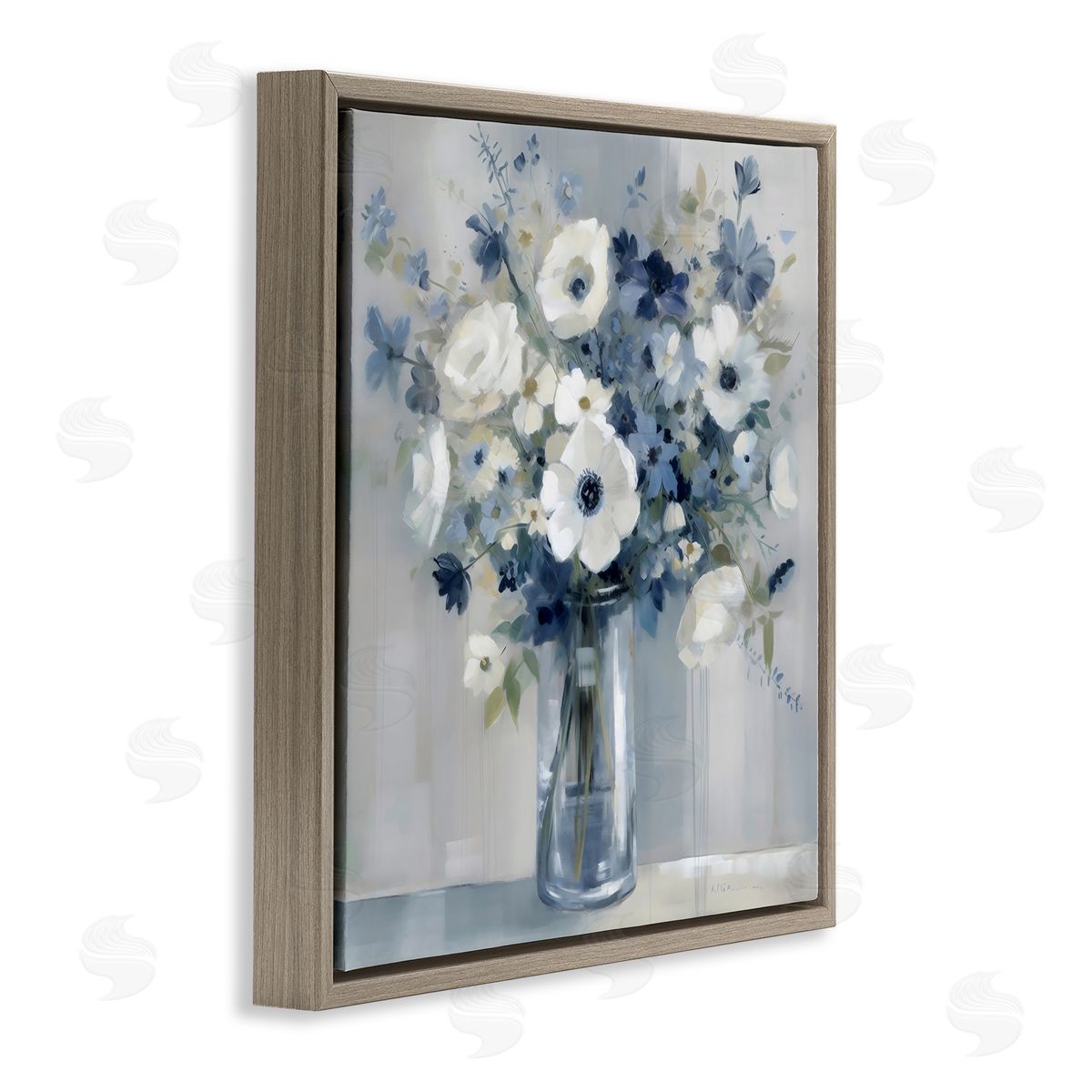 Creative Studio Peaceful Blues Bouquet Brown Floating Frame Canvas Art Print