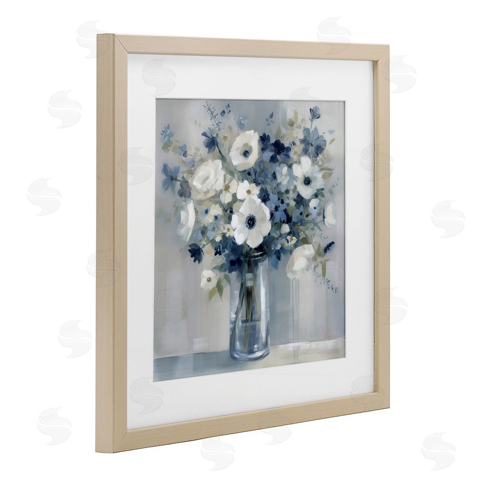 Creative Studio Peaceful Blues Bouquet Birch Framed Print Under Glass Art