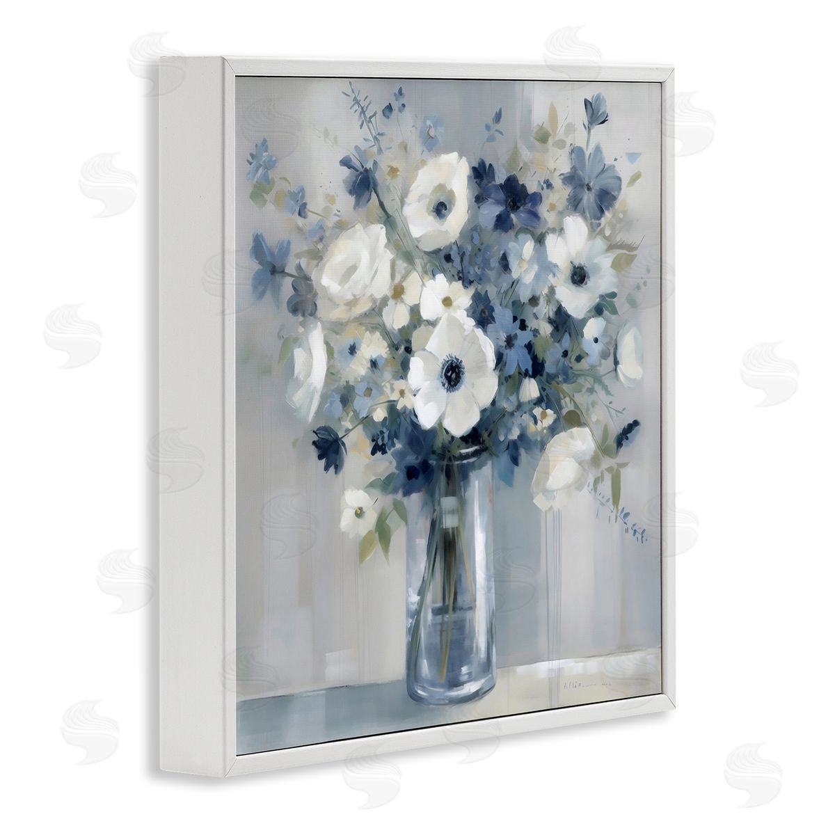 Creative Studio Peaceful Blues Bouquet White Frame Giclee Art Print
