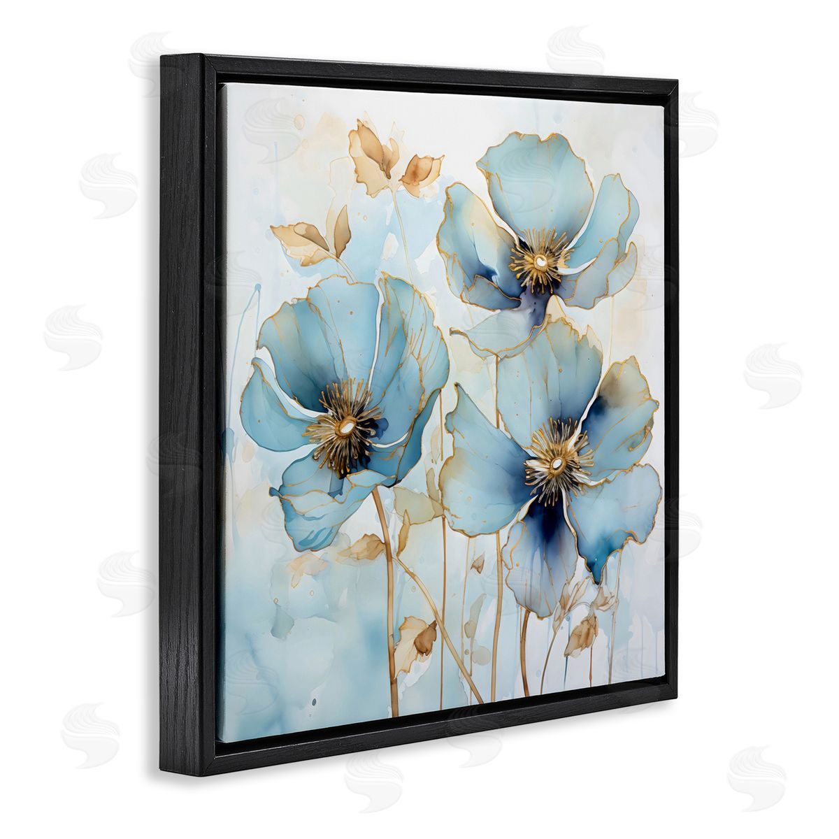Creative Studio Sapphire And Gold Florals Black Floating Frame Canvas Wall Art Print