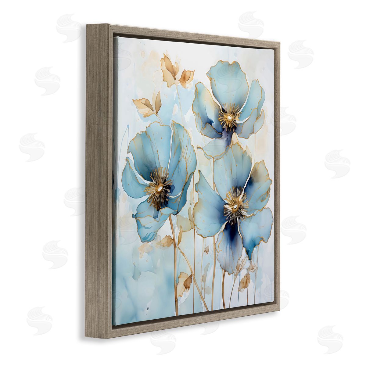 Creative Studio Sapphire And Gold Florals Brown Floating Frame Canvas Art Print
