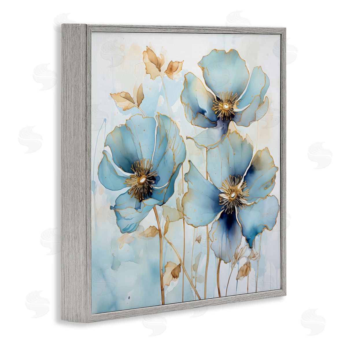 Creative Studio Sapphire And Gold Florals Gray Framed Giclee Art Print