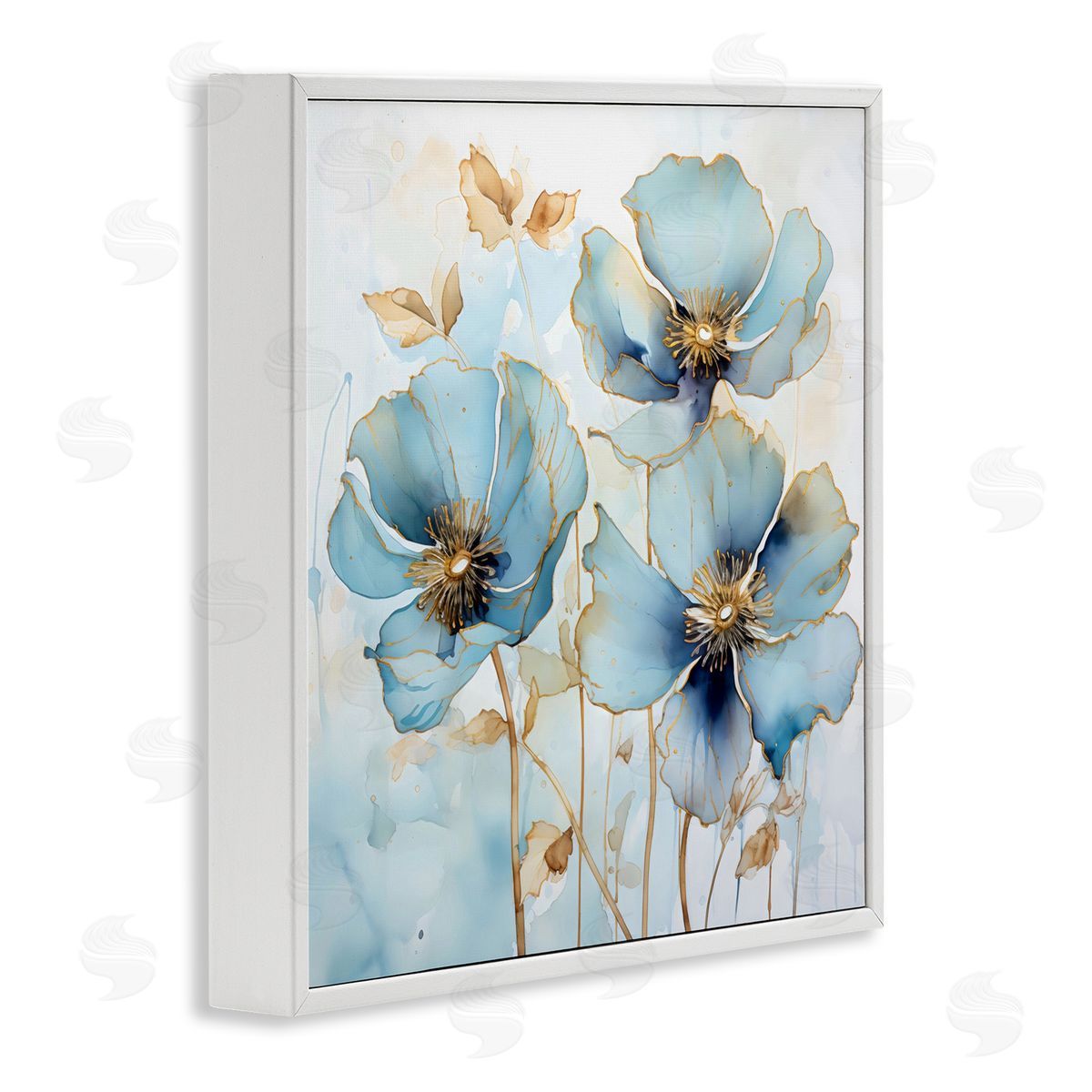 Creative Studio Sapphire And Gold Florals White Frame Giclee Art Print