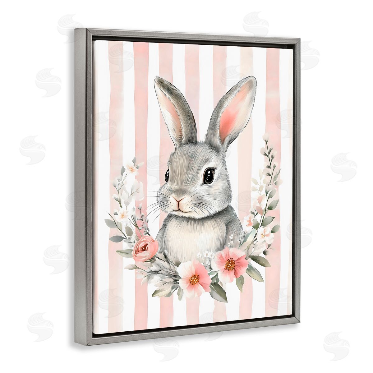 Arlington Prints Pink Striped Nursery Bunny Gray Floating Frame Canvas Art Print