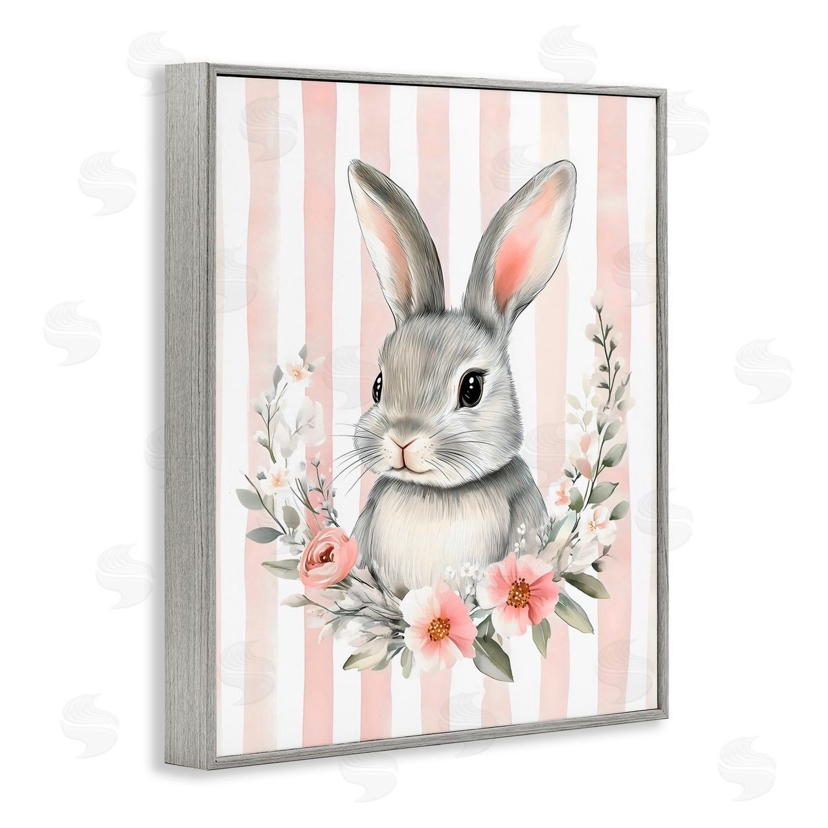 Arlington Prints Pink Striped Nursery Bunny Gray Framed Giclee Art Print