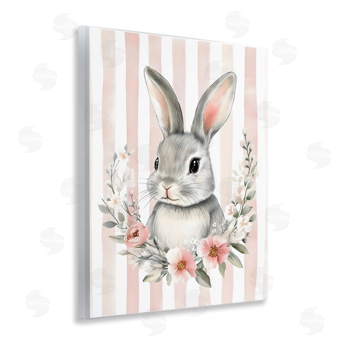 Arlington Prints Pink Striped Nursery Bunny Wall Plaque Art Print