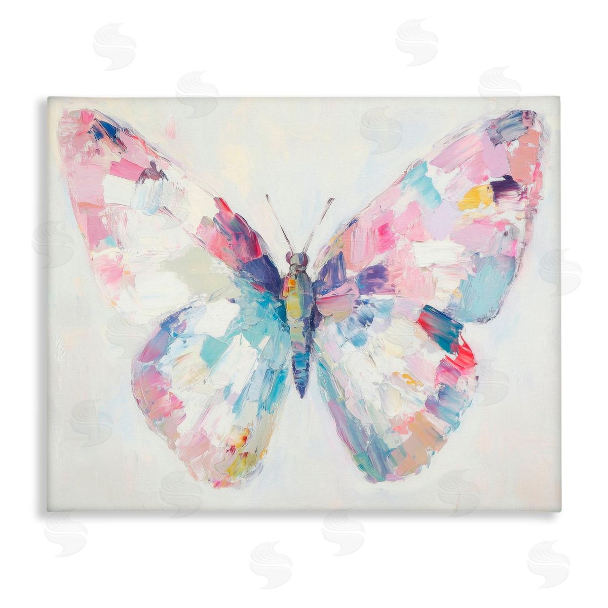 Petal Prints Design Jeweled Butterfly over Off-White Canvas Wall Art Print