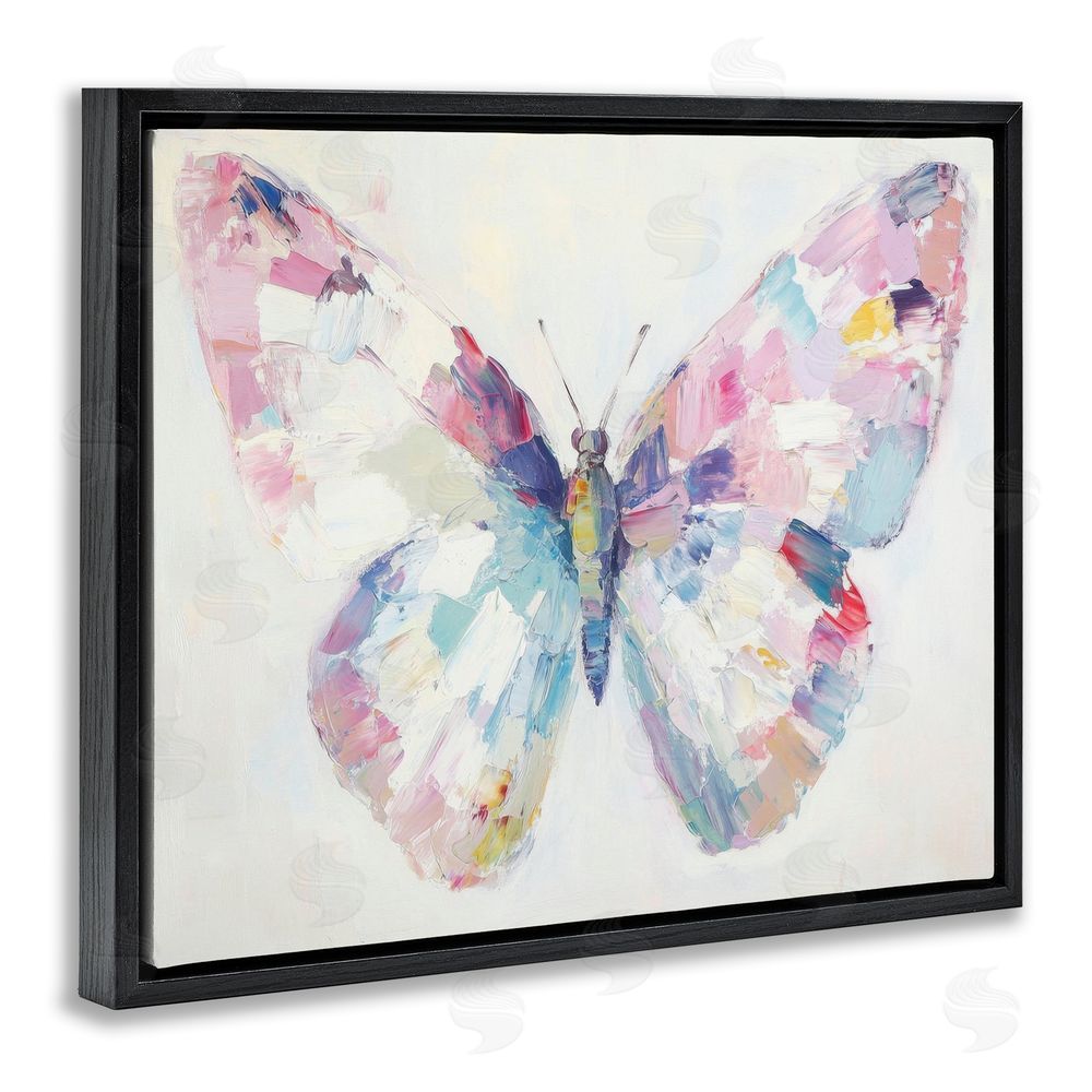 Petal Prints Design Jeweled Butterfly over Off-White Black Floating Frame Canvas Wall Art Print