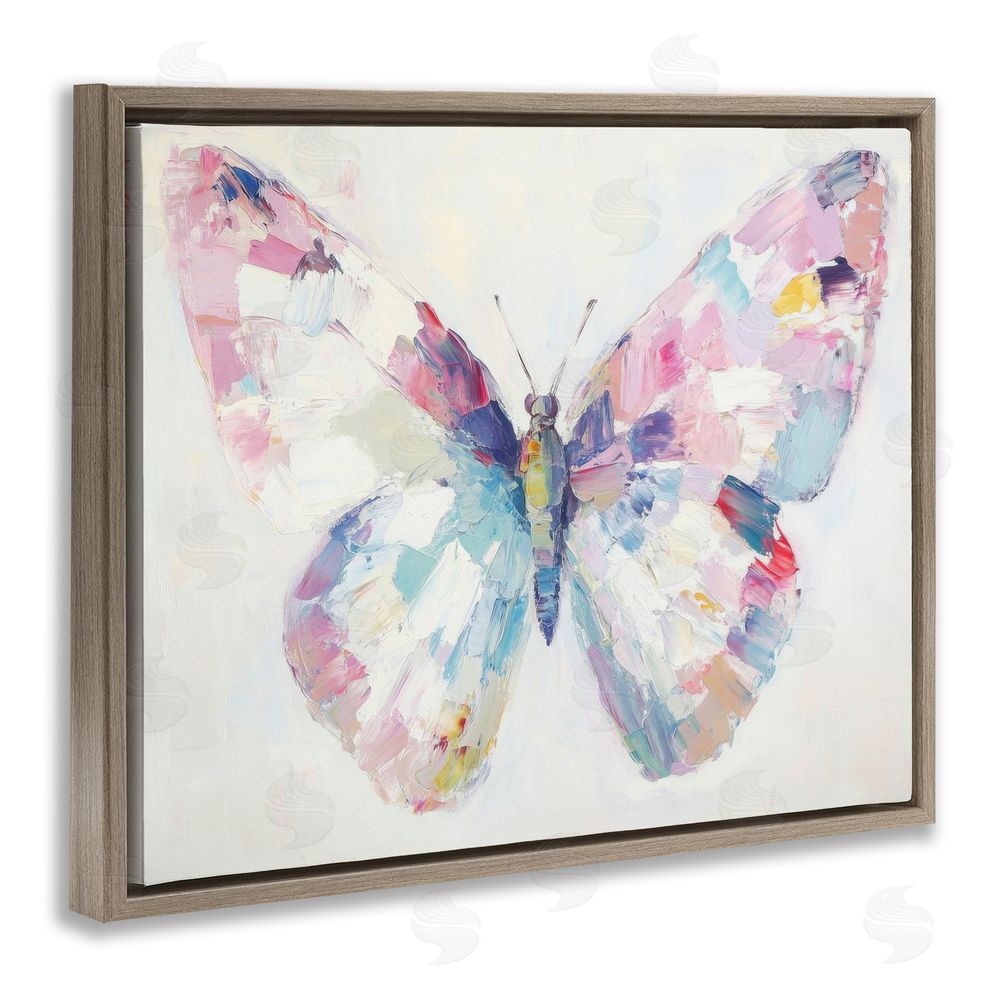 Petal Prints Design Jeweled Butterfly over Off-White Brown Floating Frame Canvas Wall Art Print