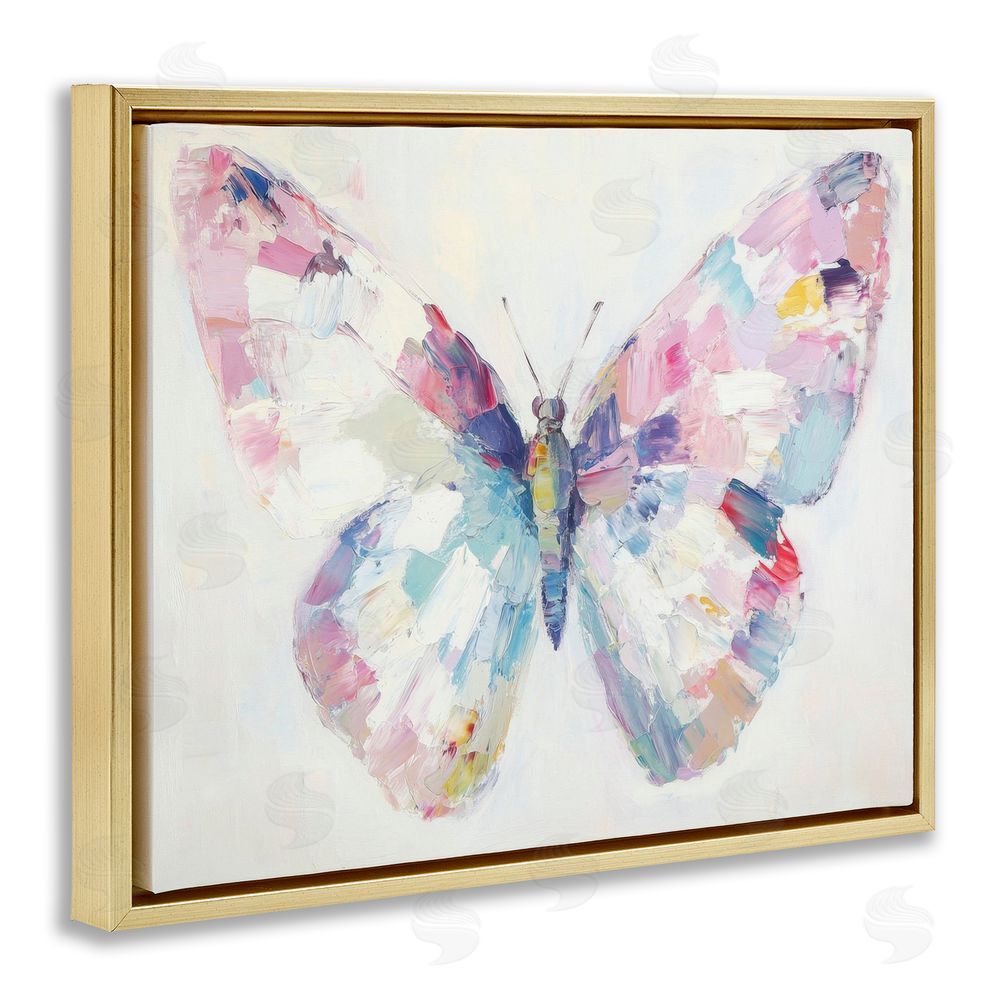 Petal Prints Design Jeweled Butterfly over Off-White Gold Floating Frame Canvas Wall Art Print
