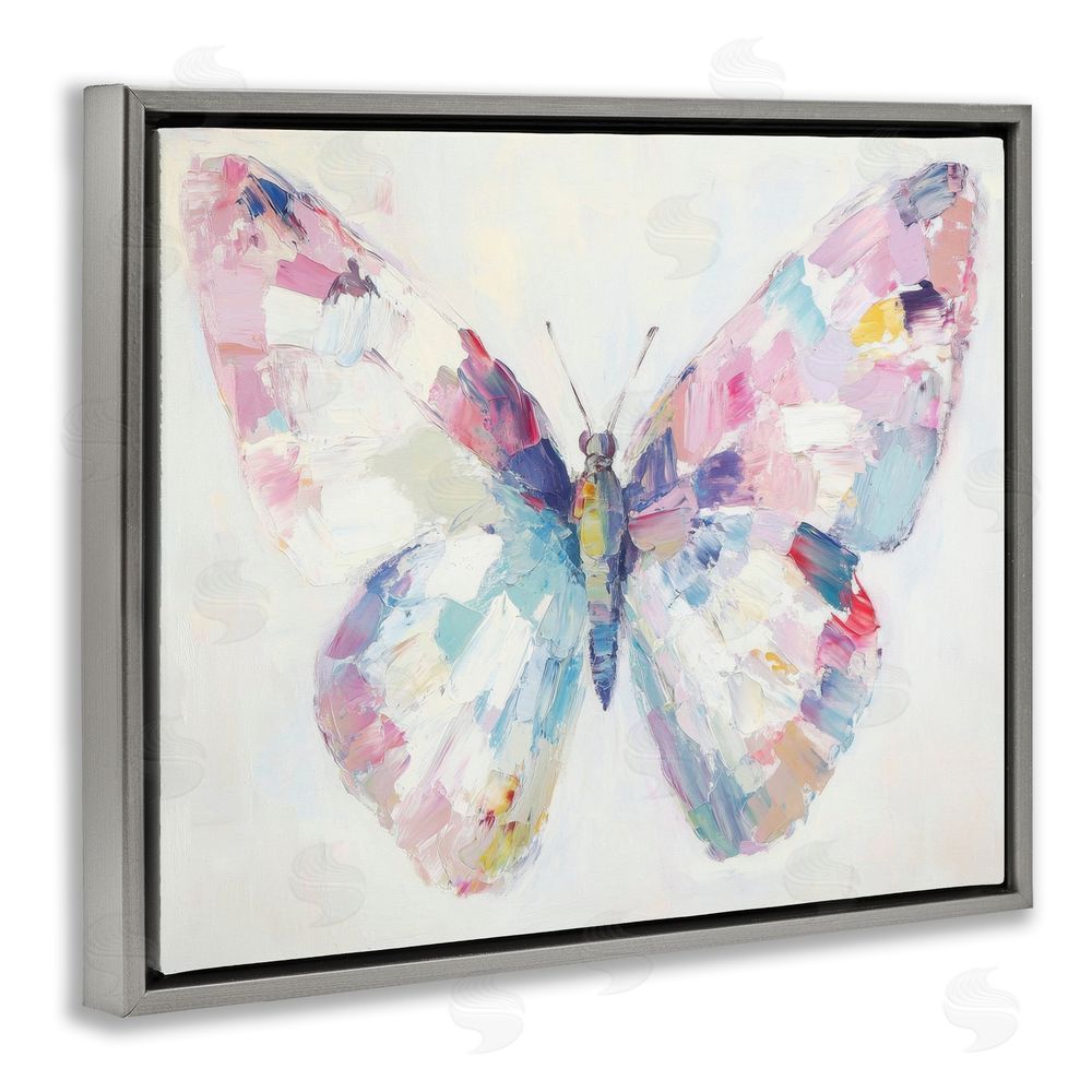 Petal Prints Design Jeweled Butterfly over Off-White Gray Floating Frame Canvas Wall Art Print