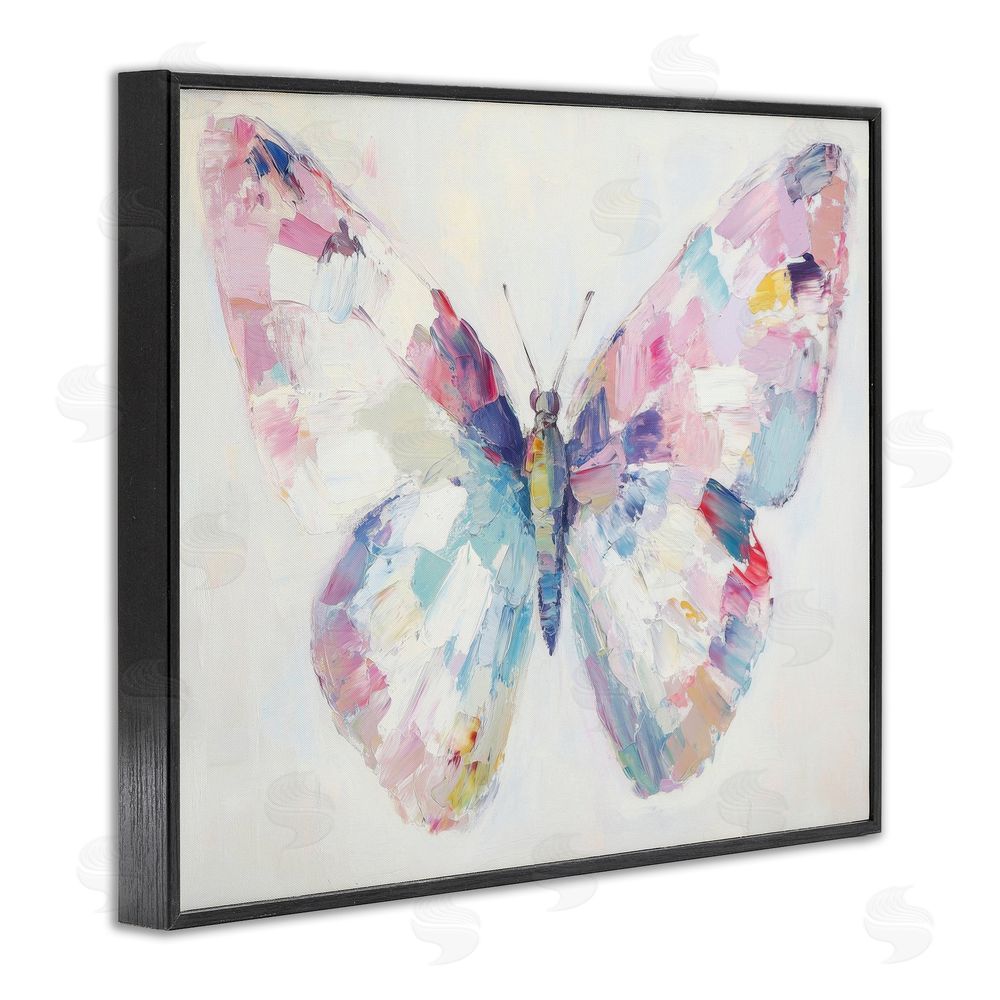 Petal Prints Design Jeweled Butterfly over Off-White Black Framed Giclee Wall Art Print