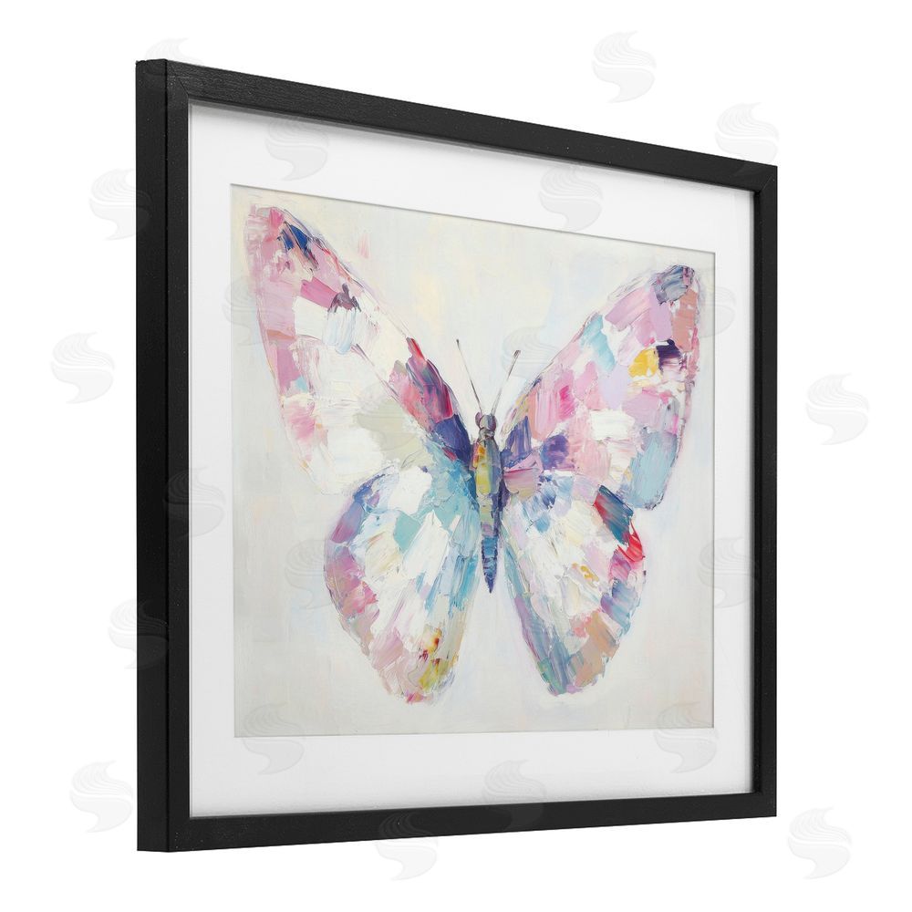 Petal Prints Design Jeweled Butterfly over Off-White Black Framed Print Under Glass with White Mat Wall Art
