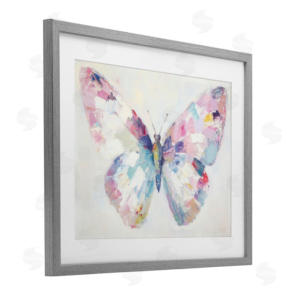Petal Prints Design Jeweled Butterfly over Off-White Gray Framed Print Under Glass with White Mat Wall Art