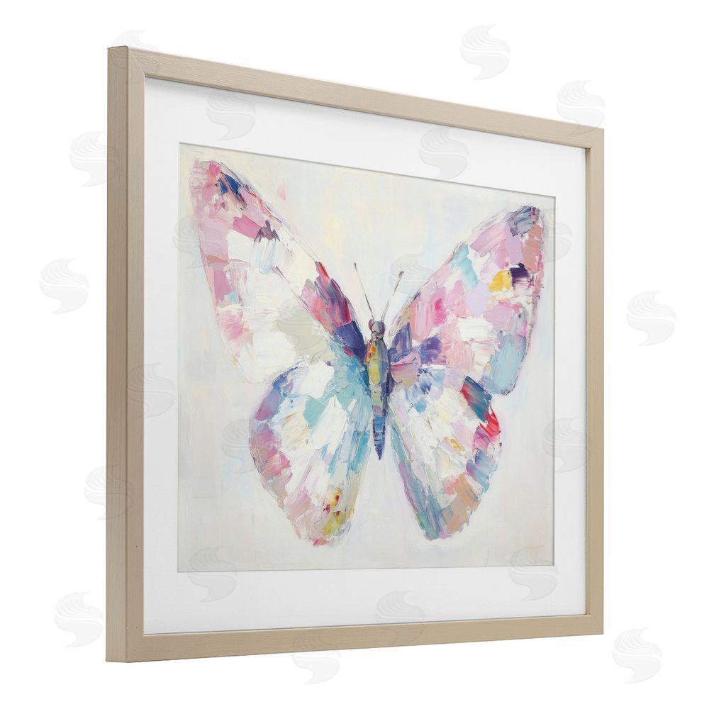 Petal Prints Design Jeweled Butterfly over Off-White Birch Framed Print Under Glass with White Mat Wall Art