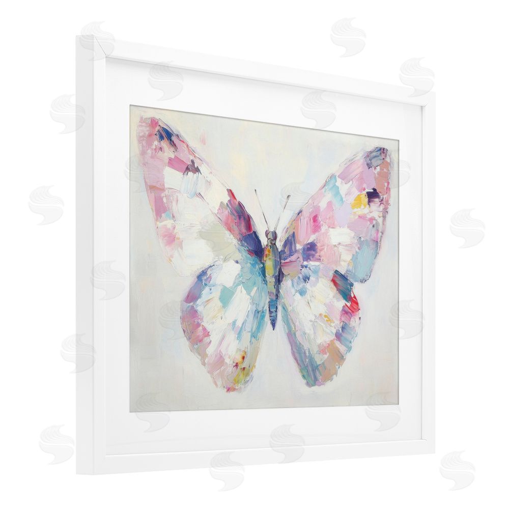 Petal Prints Design Jeweled Butterfly over Off-White White Framed Print Under Glass with Mat Wall Art