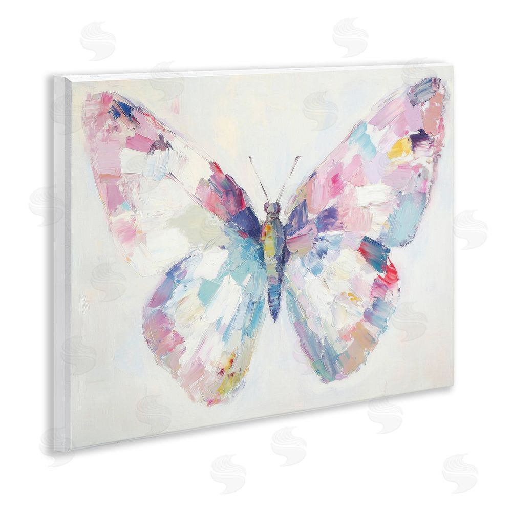 Petal Prints Design Jeweled Butterfly over Off-White Wall Plaque Art Print