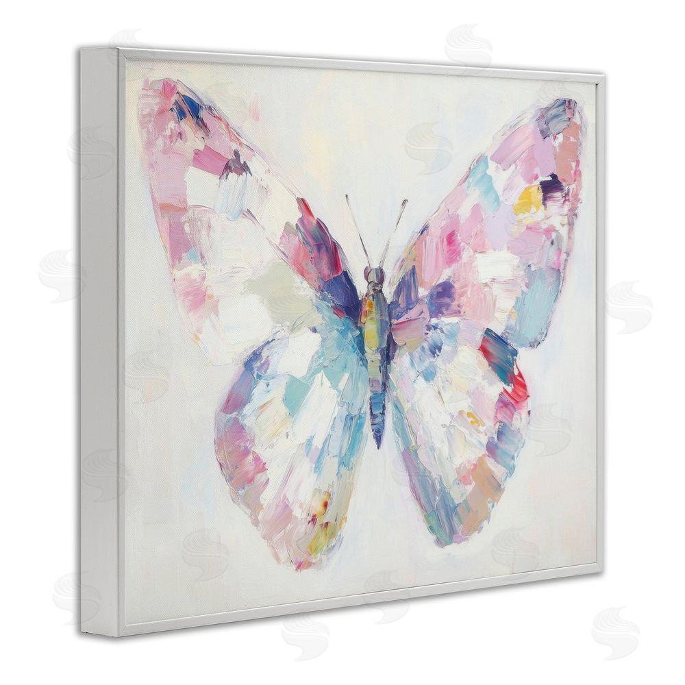 Petal Prints Design Jeweled Butterfly over Off-White White Framed Giclee Wall Art Print